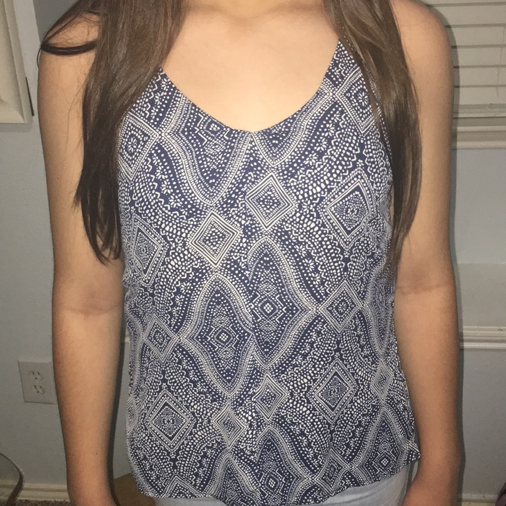 Patterned navy blue tank top